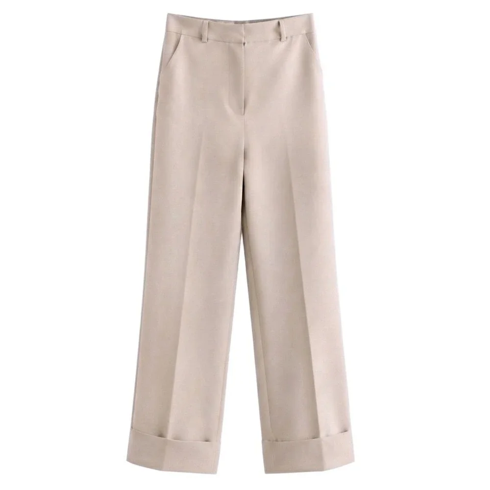 Abercrombie & Fitch Sloane Flat Front Tailored Pant Women 4 Beige Wide Leg Good - Picture 2 of 10